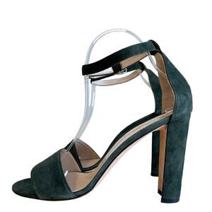Manolo Blahnik Lauratopri Olive Green Suede Open Toe High Heel Sandal 40.5
